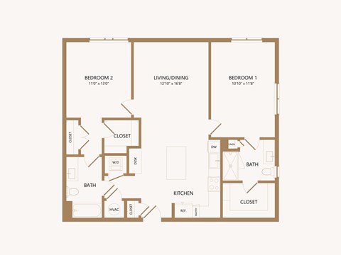 Floor plan for 2 beds, 2 baths, 1071 sqft